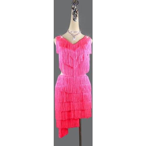 Latin Dance Dress Women Tassel V-Type Mesh Dance Wear Whole Body Tassel Line Salsa Fringe Dress Latina 2pcs Dress&Shorts QY-52