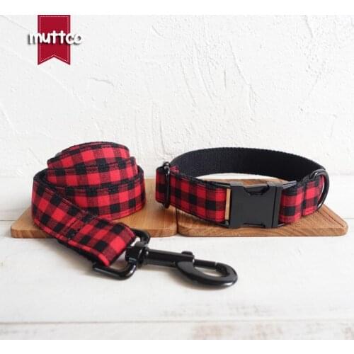 MUTTCO retailing grid handmade collar THE RED BLACK PLAID durable pet necklace collar for your house pet 5 sizes UDC074H
