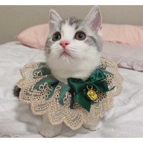 Pet Kitten Bells Bibs Beautiful Bow Cat Bibs Delicate Lace Bells Bibs Pets Outdoor Walking Dress Up Supplies
