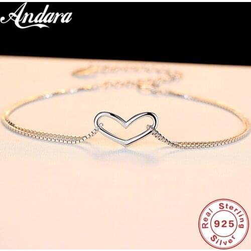 Real 925 Sterling Silver Bracelet Double Box Chain Heart Silver Chain Woman Love Gift