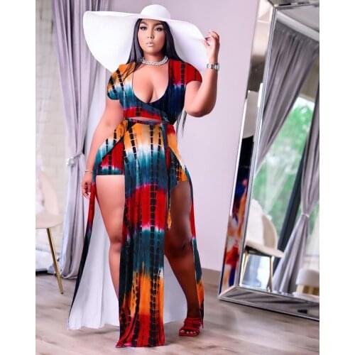 2021 New Women Summer European and American Fashion Plus Size Sexy Mid-Length Dress Split Rope Two-Piece Nightclub Clothes