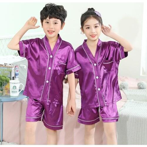 New Summer Children Short Sleeved Silk Pajamas Set Girls Satin Sleepwear Baby Loungewear Kids Pijamas Homewear Boys Pyjama Suit