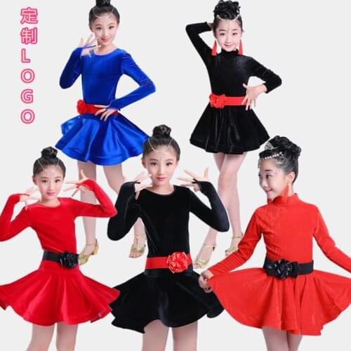 New fashion ballroom velvet Latin dance one-piece dress for little girl/children/kids dancer costume performance wear
