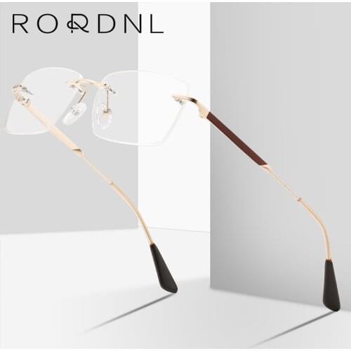 Rimless Prescription Eyeglasses Frame for Men Myopia Optical Glasses Frame Male Rectangle Alloy Spectacles Frame Fashion Brand