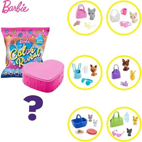 Original Barbie Dolls Accessories Surprises Blind Box Mini Pet Set Baby Doll Toys Color Reveal Toys for Girls Heart Shaped Case