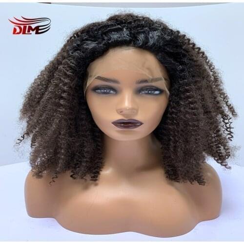 DLME Ombre Brown Grey curly wig High Temperature Black Women WigKinky Curly Synthetic Wig Lace Front Wigs
