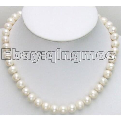 Sales! Big 10-11mm High Luster A+ Natural Freshwater WHITE Pearl 17" necklace-nec5257 Wholesale/retail Free shipping