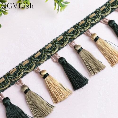 QGVLish 11M Curtain Tassel Fringe Lace Trim DIY Sewing Sofa Stage Valance Curtain Accessories Lace Ribbon Belts Trims Home Decor