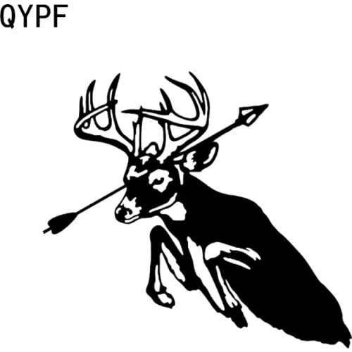 QYPF 15.7*14CM Hunting Arrowhead Deer Antlers Decor Car Sticker Vinyl Accessories Silhouette C16-1741
