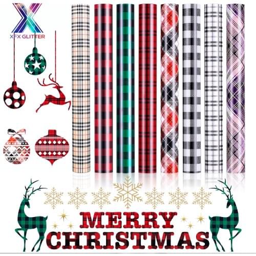XFX HTV 12 X 10 IN Christmas Decoration Film for DIY T-Shirts Cricut 8 Pieces Buffalo Plaid Transfer Vinyls Leopard Iron-on HTV