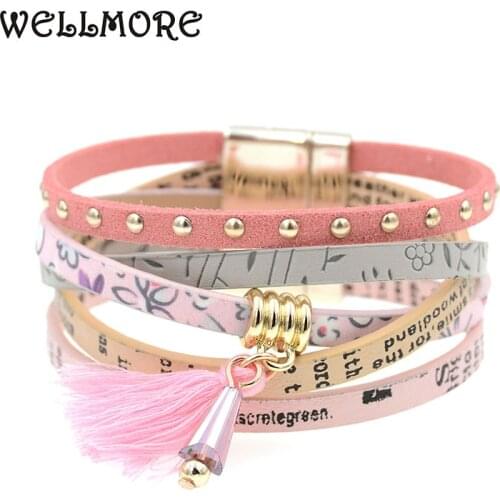Pink leather bracelet women charm bracelets 2016 BOHO style Bohemian bracelets&bangles gift bracelets for women manchette