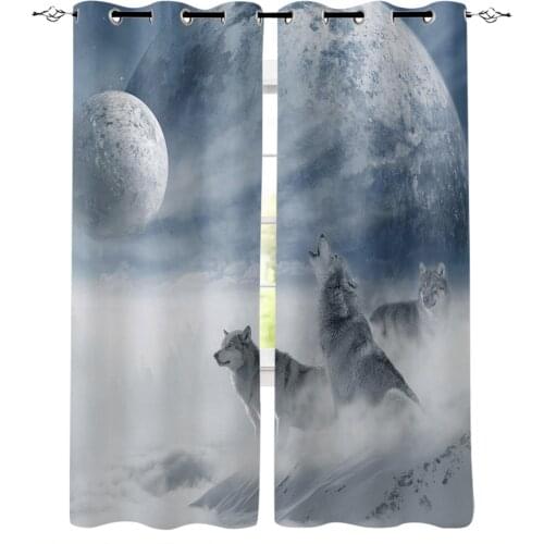 Animal Snow Wolf Moon Planet Printed Curtains Window for Living Room Bedroom Kitchen Kids Room Modern Home Decoration