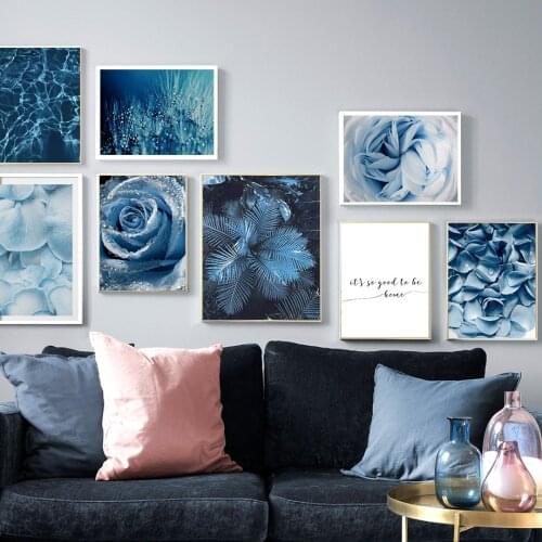 Blue dandelion pink sea leaf quote wall art canvas painting Nordic posters and prints plant wall pictures for living room decora