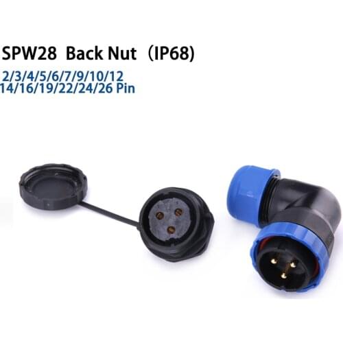 SP28 IP68 Elbow Back Nut waterproof cable connector 2/3/4/5/6/7/9/10/12/14/16/19/22/24/26 Pin aviation cable connectors