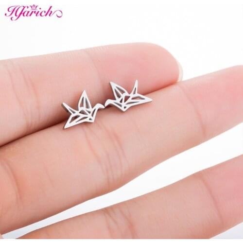 Hfarich Vintage Thousand Paper Cranes Stainless Steel Earrings Origami Hollow Jewelry Bird Minimalist Cute Accessories Gifts