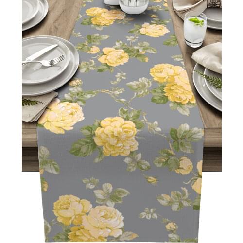 Yellow Rose Watercolor Table Runner Luxury Home Dining Table Coffee Table Holiday Wedding Decoration Party Dinner Table Runner
