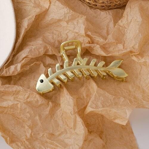 Origin Summer Unique Design Fishbone Hairpin for Women Gold Color Metal Hair Claw Geometric Shark Hair Clamps Hair Accessorie