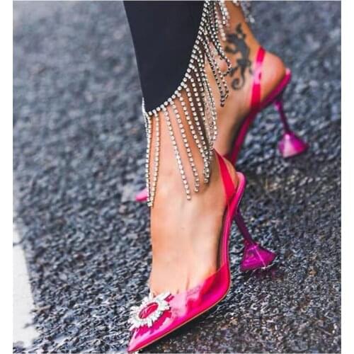 2021 Fashion Sun Diamond Sandals Women Designer Runway Pointed Toe High Heels Pumps Shoes Lady Summer Party Sandals Shoes