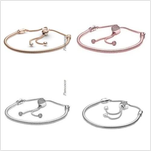 Authentic 925 Sterling Silver Bracelet Moments Star Clasp Snake Chain Slider Bangle Fit Women Bead Charm Pandora Jewelry