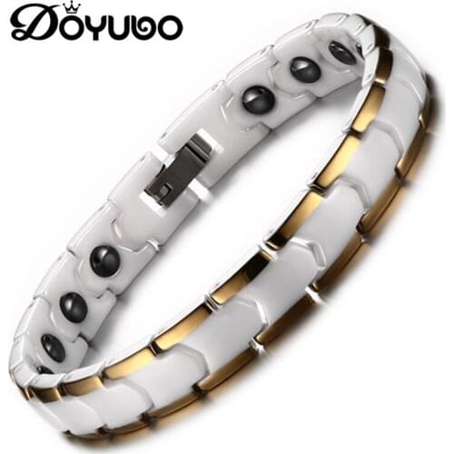 DOYUBO Fashion White Ceramic Bracelet For Women High Quality Stainless Steel Bangles Lady Trendy Bangle & Bracelet Jewelry DD083