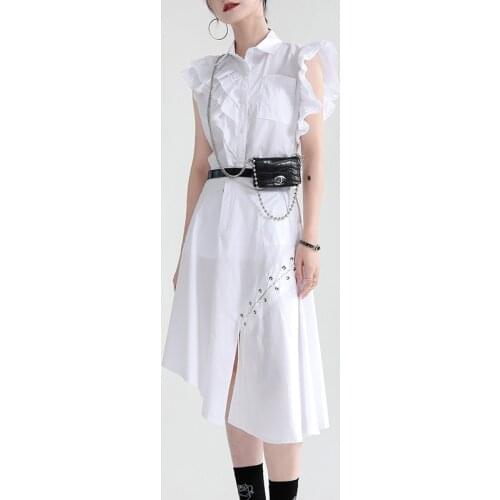 Johnature New Fashion Women Two Pieces Sets 2021 Summer High Street Ruffles Sleeve Top Irregular Skirt Female Sets