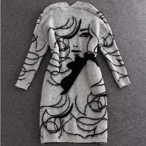 Lady wool sweater Fashion medium long cashmere cardigan women loose sweater for female outerwear