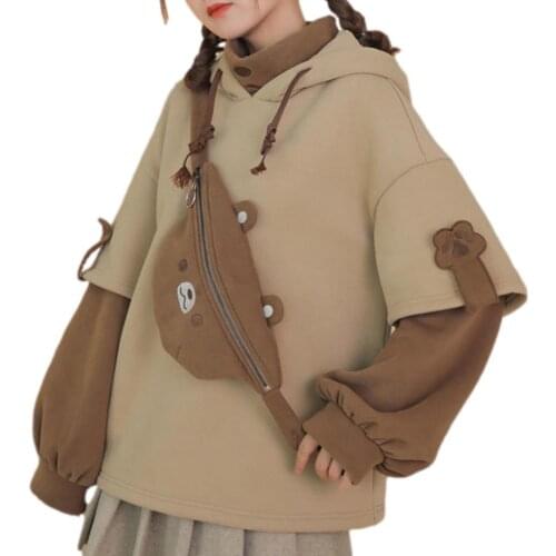 Women Long Sleeve Sweatshirt Cute Round Neck Hooded Pullover Tops