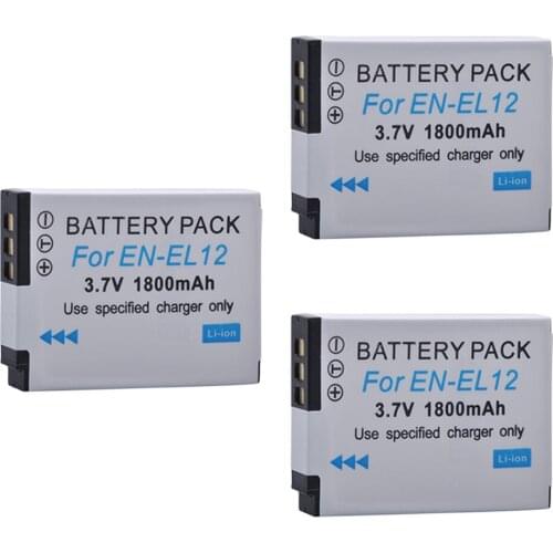 3pc 1800mAH EN-EL12 ENEL12 EN EL12 Li-ion Batteria for Nikon EN-EL12 S8200 S9100 S9200 S9300 P300 P310 AW110 W300 Camera Battery
