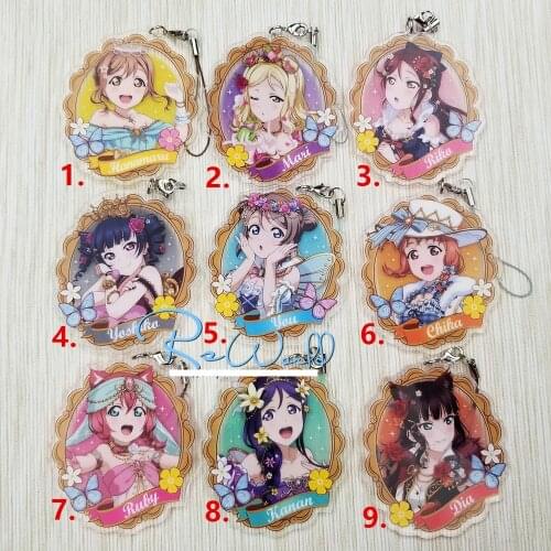 9pcs/lot Love Live Kotori Anime keychain Nico Rin Umi Maki Chika Dia Riko Yoshi kc Kunikida Acrylic strap/phone charm