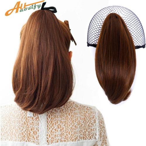 Allaosify 10" Straight High Temperature Fiber Synthetic Hair Ponytail Hairpiece Blonde Gray Clip In Hair Extension Claw Ponytail
