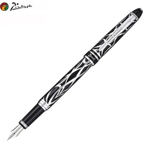 Picasso 901 Black & Silver Fountain Pen Amorous Feeling of Paris 18KGP Fine Nib Great Office & Home For Writing Gift Pen