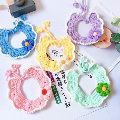 Crocheted Macron Floral Cat collar Wool Purple Maual Dog Bib Colorful Pet Necklace Scarf for Small Kittens Accessories Ragdoll