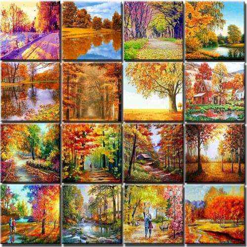 DIY Oil Painting By Numbers Golden Autumn HandPainted Scenery Paintings Drawing On Canvas Pictures By Number Set Home Decor Gift