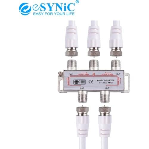 ESYNiC 1Pcs/ 2Pcs 4-Way Coax Cable Splitter 1 In 4 Out Satellite TV Receiver For Aerial TV Broadband Connector MoCA 5-2500MHz