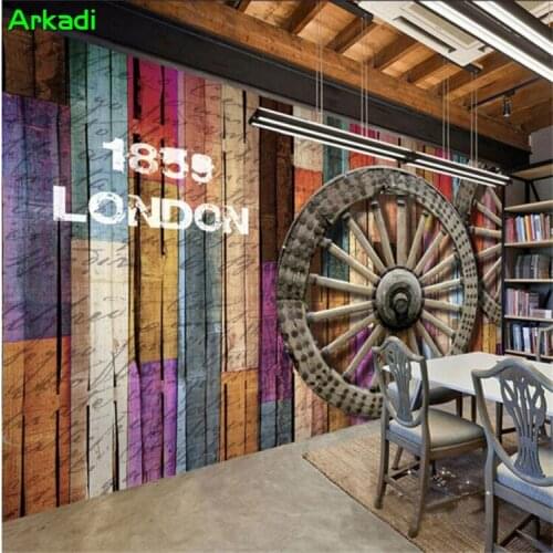 European retro wood grain wooden wheel photo mural KTV bar cafe restaurant shop personality theme wallpaper