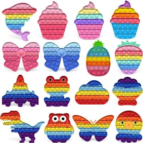 2021 New Fidget Toys Push Pop Bubble Silicone Toy Dinosaur Octopus Strawberry Ice Cream Stress Relief Sensory Toy For Kids Adult