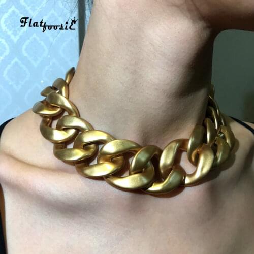 Flatfoosie Punk Short Choker Necklace Hip Hop Personality Gold Necklace For Women Chunky Link Chain Necklace Collier Jewelry