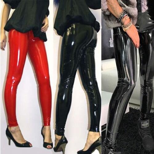Free Shipping Women Plus Size Sexy Black Wet Look Pvc Pants Leggings M L XL 2XL