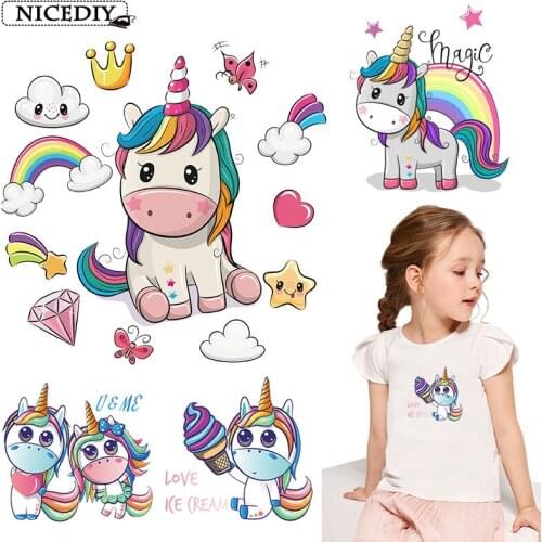 Nicediy Cute Unicorn Patches Iron On Transfers For Clothes Heat Transfer Vinyl Sticker Thermal Transfers Press Applique Sticker