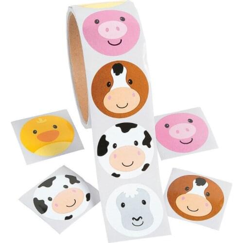 Cute Cartoon One Roll 100pcs Creative Funny Smile Face Adhesive Tape Sticker Toys Classic Colorful Farm Animal Bedroom Decor Toy