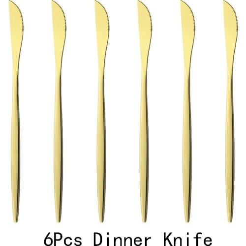 6Pcs/Set Gold Dinner Knives Set Fruit Knife Dinnerware Cutlery Stainless Steel Steak Knife Kitchen Flatware Tableware Silverware