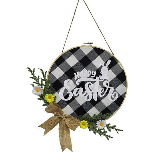 Wall Hanging Easter Wreath Shooting Props Ring Hoop Door Wreaths Black And White Grid Home Nordic Style Decoration Printed Wood