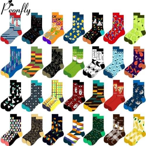 Peonfly New 2020 Arrivals Men Happy Dress Color Comfortable Skateboard for Causal Reason Funny Planet Fruit Wedding Socks