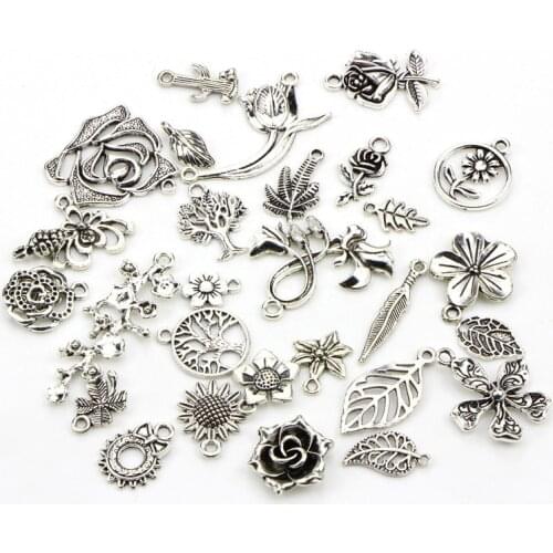 20pcs/lot Random Flower Leaf Charms Lot For Bracelet Necklace Findings Metal Mix Floating Charms Pendants Craft Jewelry Making