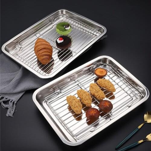 Stainless Steel Bakeware BBQ Oil Filter Pan Grid Line Food Storage Trays Bread Pastry Baking Pan Cooling Rack Kitchen Utensils