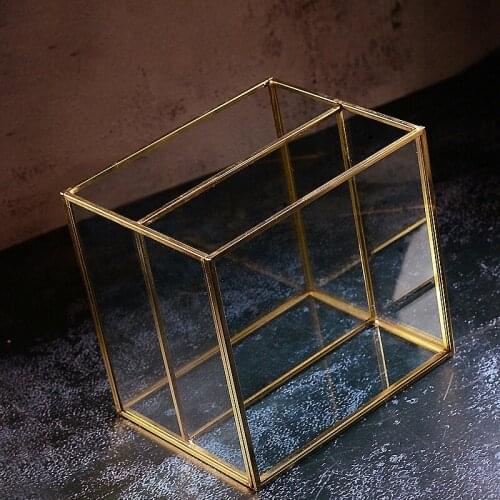 Transparent Glass Makeup Brush Storage Box Gold Cosmetics Container Pencil Lipstick Holder Make Up Brushes Organizer
