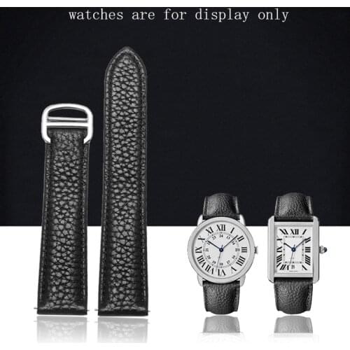 Genuine leather strap 17 20 23mm black bracelet with folding buckle for Tank Solo mens and womens watch chain Quick release