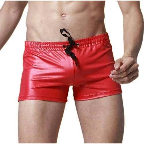 Fashion men boxers lacing male trunks japanned leather boxershorts men panties faux leather men underwear boxer shorts