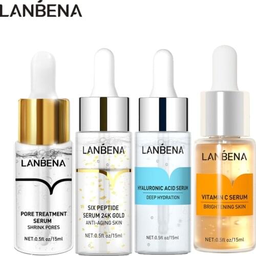 LANBENA Vitamin C Hyaluronic Acid Shrinking Pore Essence Six Peptides Serum Anti-Aging Moisturizing Lift Firming Skin Care for F