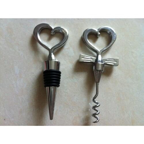 High Quality Love Heart Corkscrew Wine Bottle Opener + Wine Stopper Wedding Decorations Gift Favors Bottle Opener Set forCouple